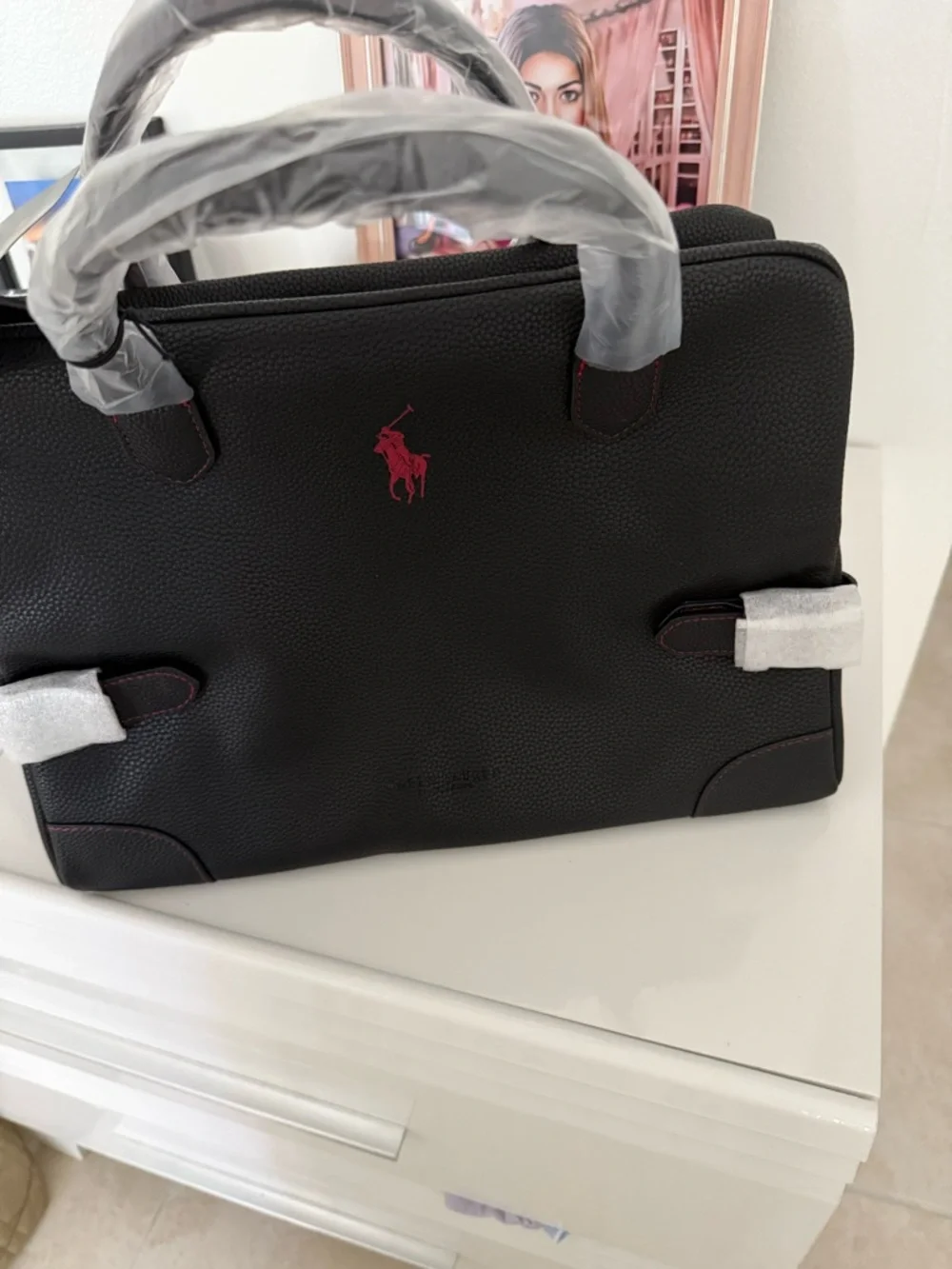 Ralph Lauren Black Leather Messenger Bag with Polo Logo